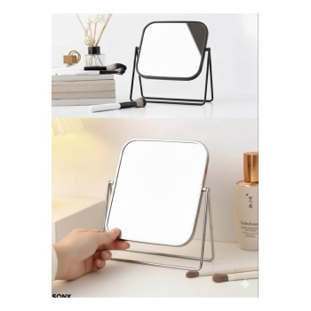 ® Yeni Ürün Gümüş Renk Ayarlanabilir KARE Metal Ayaklı Masa Üstü Makyaj Aynası